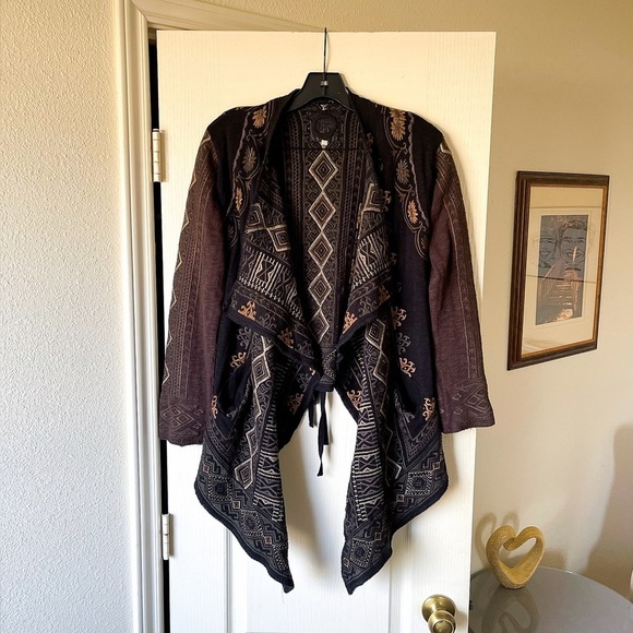 Johnny Was Sweaters - Johnny Was Tryker Embroidered Boho Cardigan Brown Black Small EUC
